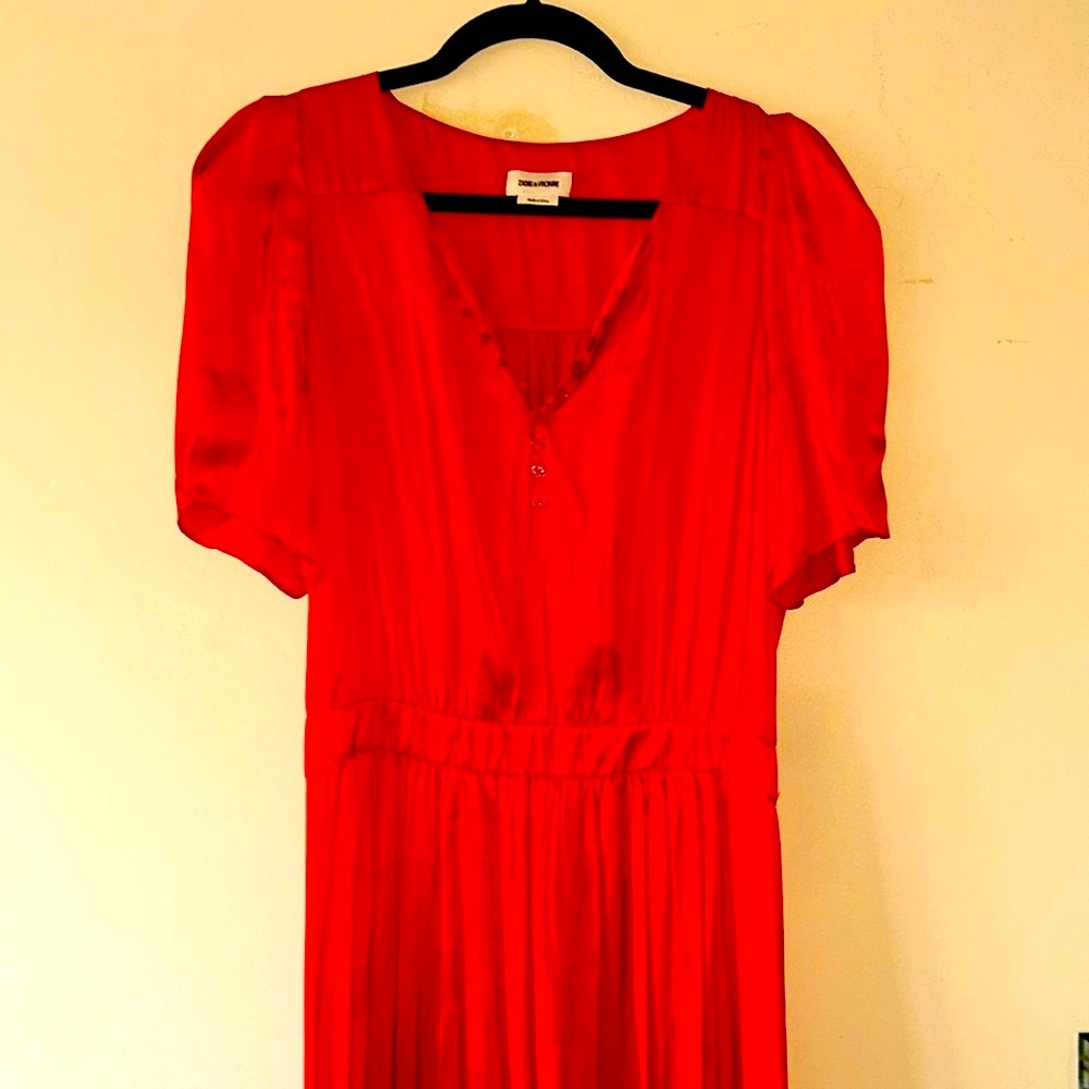 Zadig & Voltaire Burnt Orange Smocked Puff Sleeve Dress with pockets